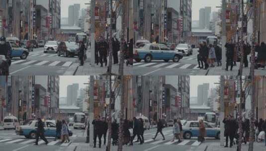 日本街道行人汽车慢动作高清在线视频素材下载