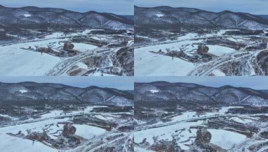 大兴安岭崇山峻岭群山巍峨林海雪原冬天雪景高清在线视频素材下载