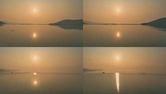 日落 太湖  大桥  航拍高清在线视频素材下载