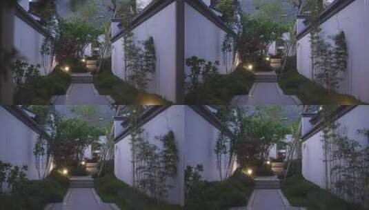 晚上中式传统园林建筑过道路灯夜景高清在线视频素材下载