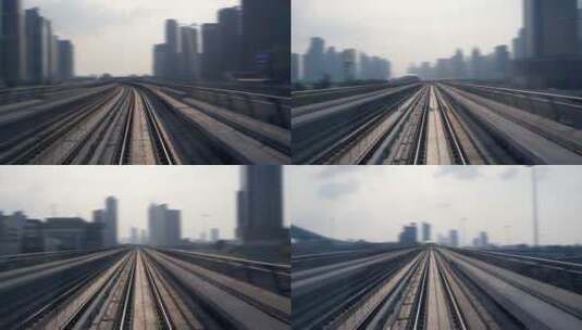 城市轻轨列车行驶第一视角高清在线视频素材下载