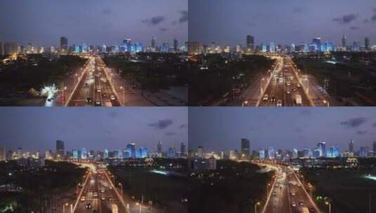高架桥经过城市夜景航拍高清在线视频素材下载