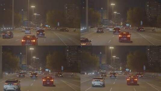 夜景车流 夜景行驶的汽车高清在线视频素材下载