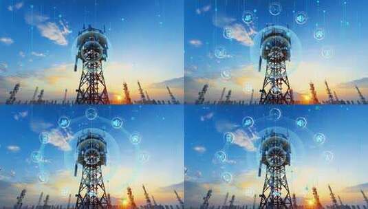5G网络通信信号塔传输数字信号高清在线视频素材下载