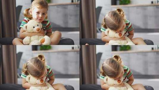 小女孩拥抱泰迪熊高清在线视频素材下载