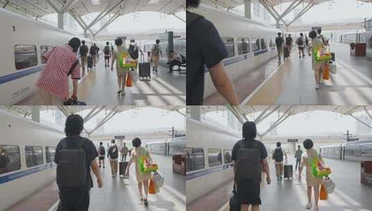 深圳北站火车站高铁站旅客进站台上车高清在线视频素材下载