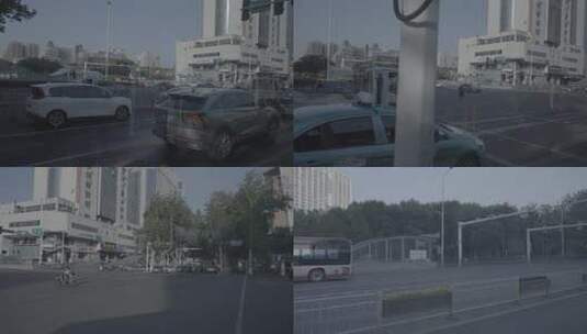 淄博清晨公交车外街景高清在线视频素材下载