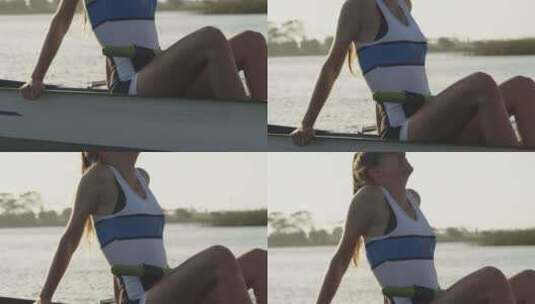 河上划船的女性划手高清在线视频素材下载