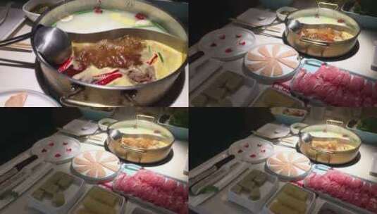 一桌子的火锅美食高清在线视频素材下载