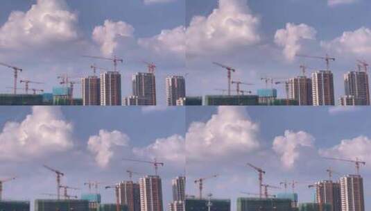 房地产商品房建筑塔吊蓝天白云横移高清在线视频素材下载