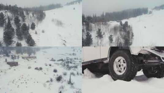 在雪地里开车道路环境打滑高清在线视频素材下载