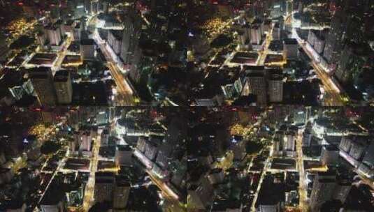 昆明五华区市中心南屏街夜景航拍高清在线视频素材下载