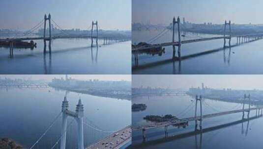 4k 航拍湖南长沙湘江三汊矶大桥高清在线视频素材下载