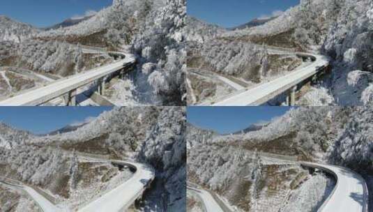 无人机航拍川西公路雪景雪地树上挂满雾凇高清在线视频素材下载