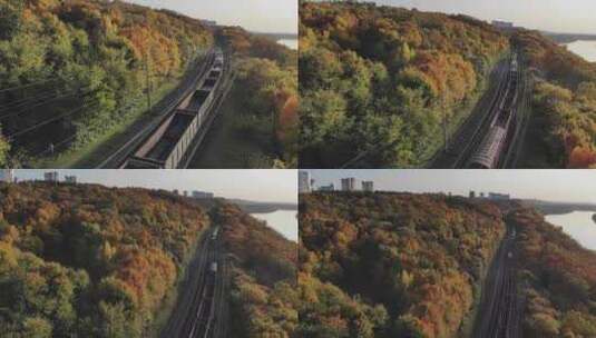 绿皮火车穿过森林高清在线视频素材下载