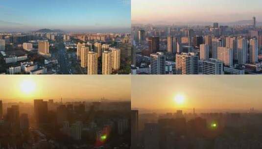 杭州 城市建筑夕阳航拍高清在线视频素材下载