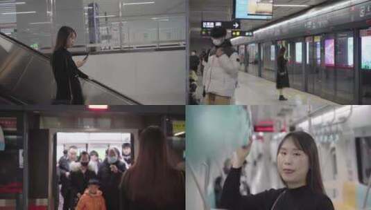 上下班美女等地铁4K人流轨道交通2高清在线视频素材下载