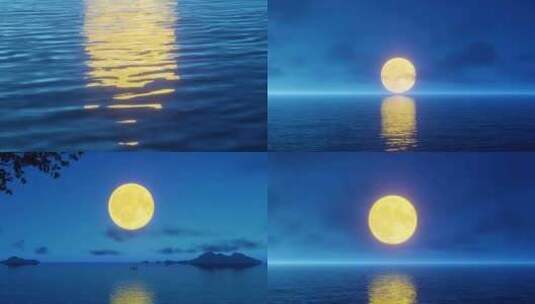 金色月亮 湖面月亮 海上月亮高清在线视频素材下载