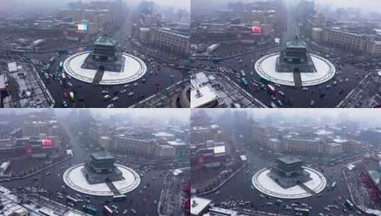 西安钟楼雪景高清在线视频素材下载