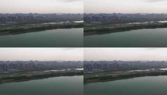 广西南宁良庆区邕江边风光建筑高清在线视频素材下载