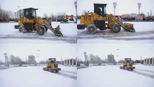 冬日铲车铲雪 清雪高清在线视频素材下载