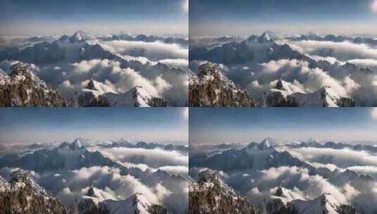 雪山云雾远山峰大自然生态风景高清在线视频素材下载
