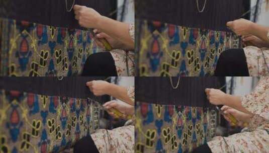 乌兹别克斯坦妇女手织地毯高清在线视频素材下载