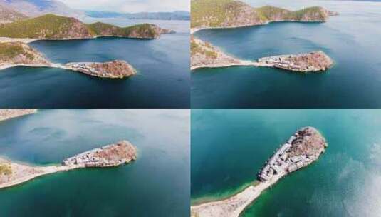 云南泸沽湖全景航拍高清在线视频素材下载
