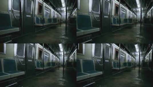晚上空荡荡的地铁车厢高清在线视频素材下载
