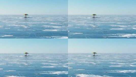 航拍呼伦湖冬季景高清在线视频素材下载