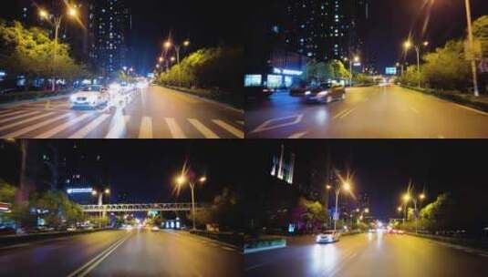 城市马路夜景开车第一视角高清在线视频素材下载