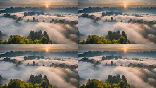 张家界山峰云海山脉日出风景云雾大自然奇峰高清在线视频素材下载