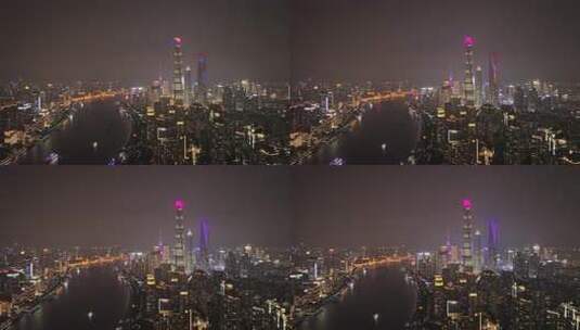 航拍上海陆家嘴夜景高清在线视频素材下载