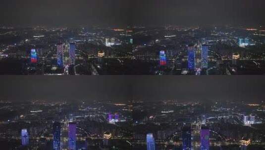 江门五邑华侨广场夜景航拍蓬江万达广场夜景高清在线视频素材下载