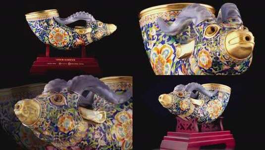 工艺品艺术品非遗传统工艺景泰蓝珐琅牛角杯高清在线视频素材下载