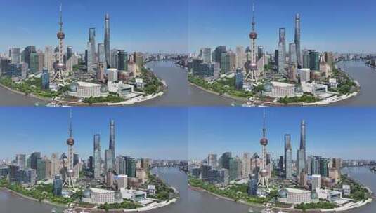 上海陆家嘴CBD大景黄浦江航拍高清在线视频素材下载