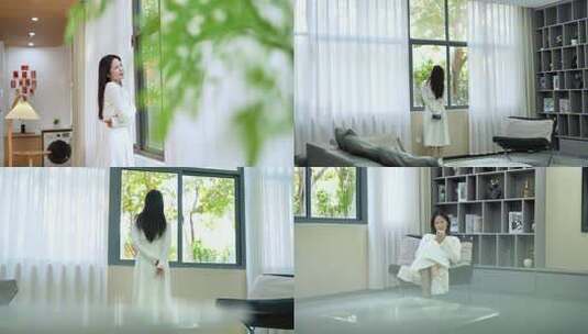 女生美好心情看向窗外高清在线视频素材下载