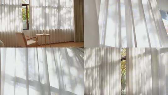 微风光影 阳光照射白色窗帘高清在线视频素材下载