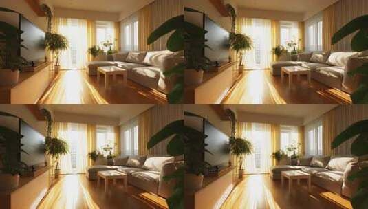 阳光洒满的温馨客厅 现代简约风格家居高清在线视频素材下载