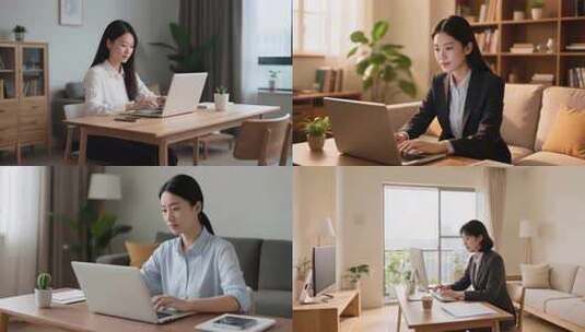 居家办公的职业女性使用笔记本电脑高清在线视频素材下载
