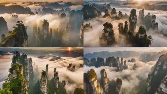 张家界云海环绕的奇峰景观高清在线视频素材下载