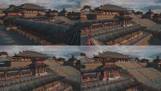 汉代唐朝古代宫殿建筑群全景高清在线视频素材下载
