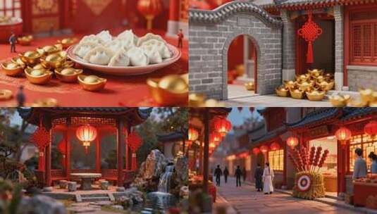 中国传统节日氛围场景新春传统建筑装饰素材高清在线视频素材下载