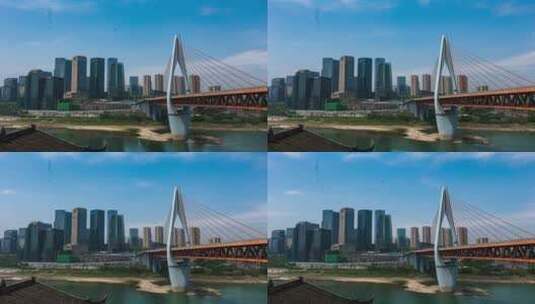 大桥桥梁江面轮船城市4K高清延时高清在线视频素材下载