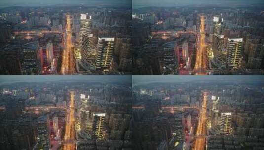武汉关山大道夜景航拍高清在线视频素材下载