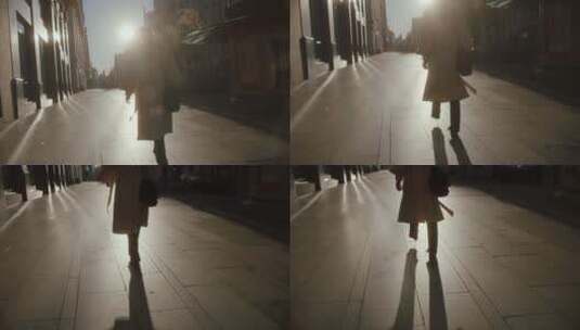 女人在街区上散步高清在线视频素材下载