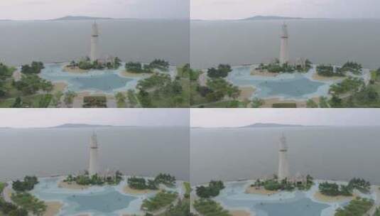 山东威海悦海公园灯塔航拍视频高清在线视频素材下载