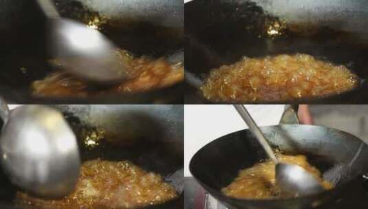 厨师配糖醋鱼底料料汁高清在线视频素材下载