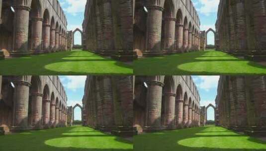 喷泉修道院废弃的有柱子的大教堂高清在线视频素材下载