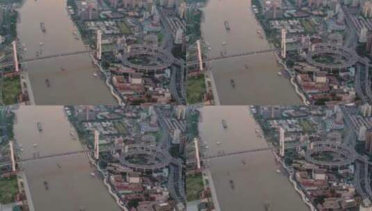 4K全景航拍俯视滨江黄浦江南浦大桥02高清在线视频素材下载
